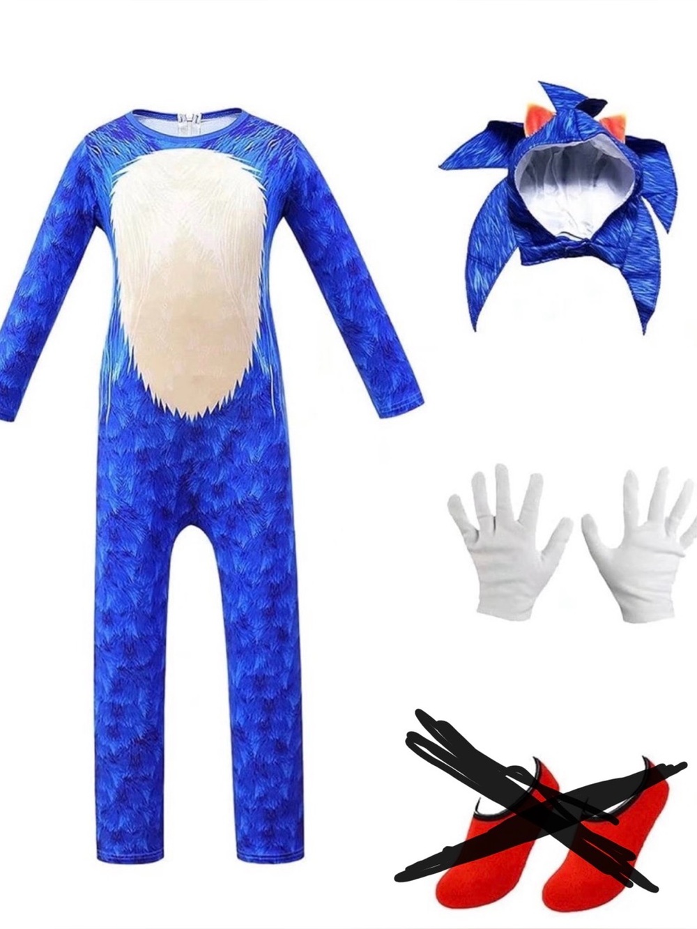NWT Child Blue Sonic Hedgehog Halloween Costume Cosplay - Size L - 7/8